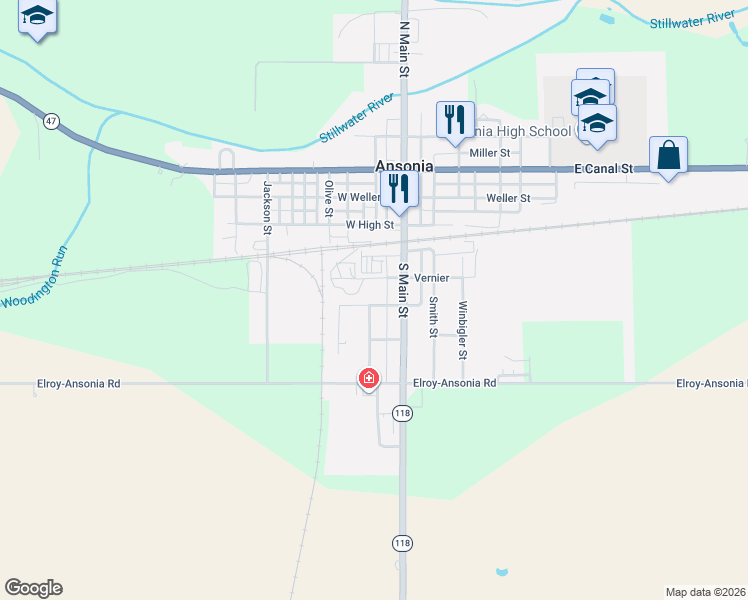 map of restaurants, bars, coffee shops, grocery stores, and more near 410 South Main Street in Ansonia