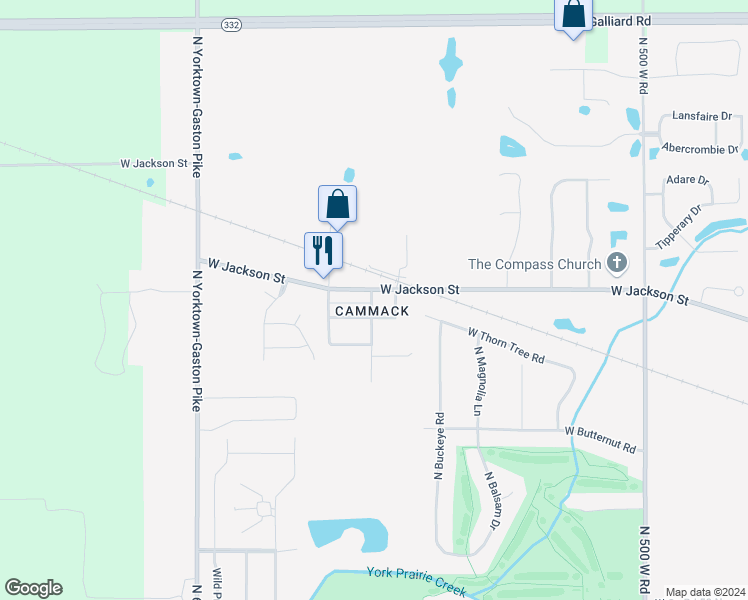 map of restaurants, bars, coffee shops, grocery stores, and more near 9100 West Jackson Street in Muncie