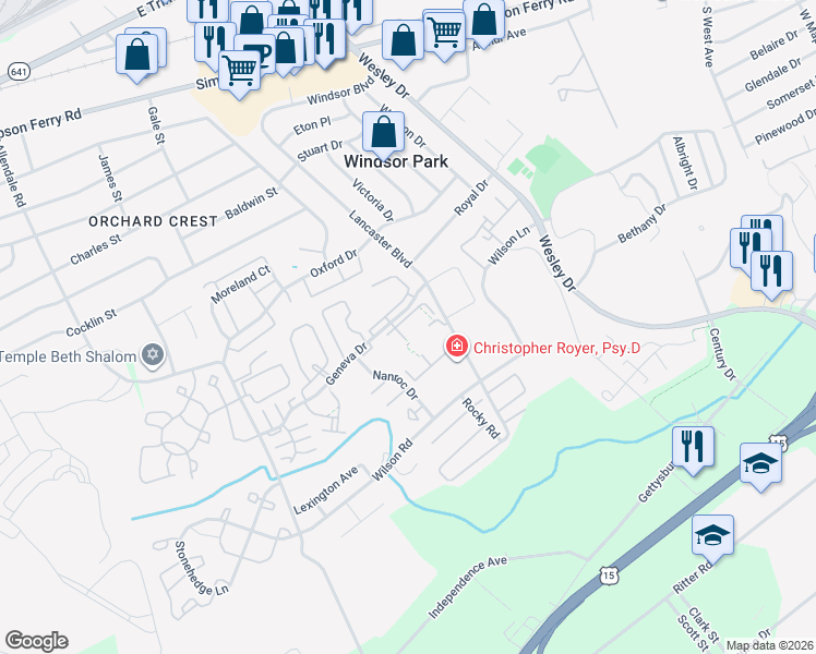 map of restaurants, bars, coffee shops, grocery stores, and more near 680 Geneva Drive in Mechanicsburg