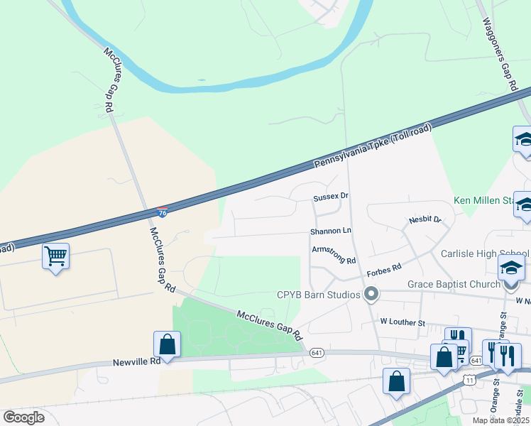 map of restaurants, bars, coffee shops, grocery stores, and more near 19 Princeton Drive in Carlisle