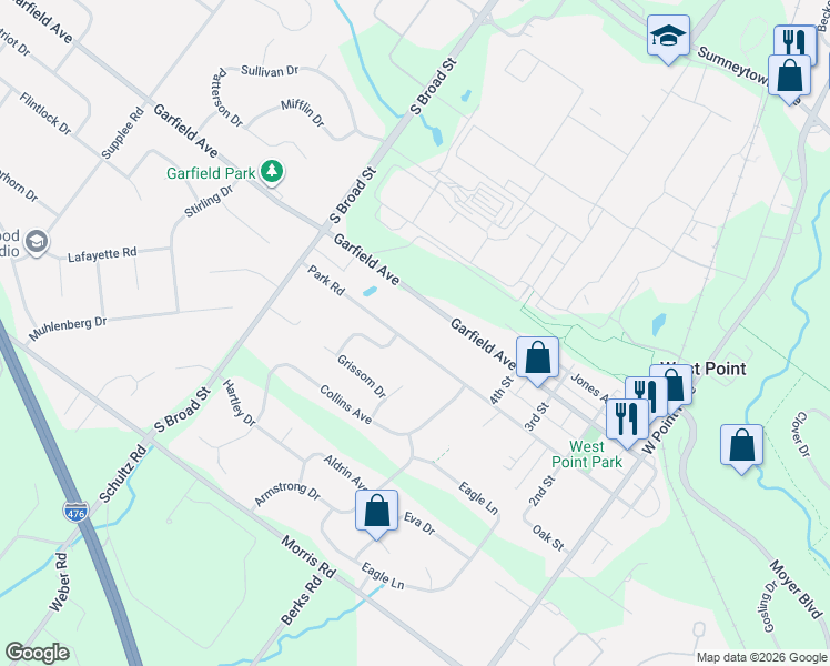 map of restaurants, bars, coffee shops, grocery stores, and more near 738 Garfield Avenue in Lansdale