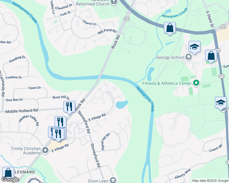 map of restaurants, bars, coffee shops, grocery stores, and more near 2122A Weybridge Commons Drive in Bucks County