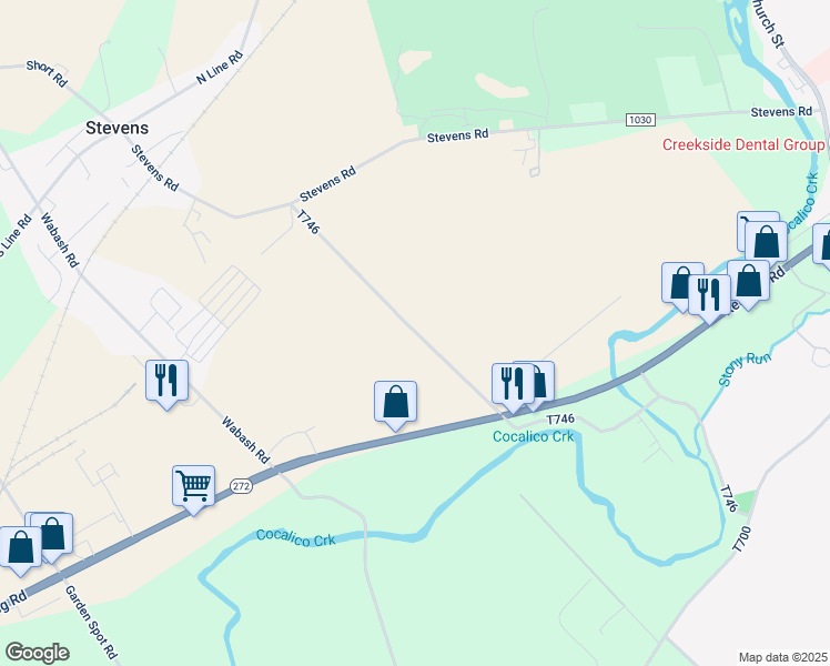 map of restaurants, bars, coffee shops, grocery stores, and more near 298 Pfautz Hill Road in Stevens