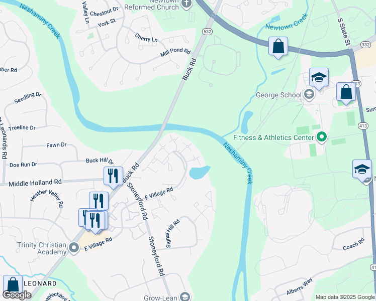 map of restaurants, bars, coffee shops, grocery stores, and more near 2122A Weybridge Commons Drive in Bucks County