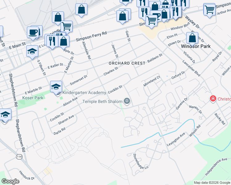 map of restaurants, bars, coffee shops, grocery stores, and more near 902 Cocklin Street in Mechanicsburg