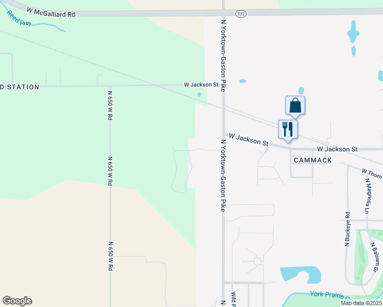 map of restaurants, bars, coffee shops, grocery stores, and more near 9905 Oak Hammock Drive 47396 in Yorktown