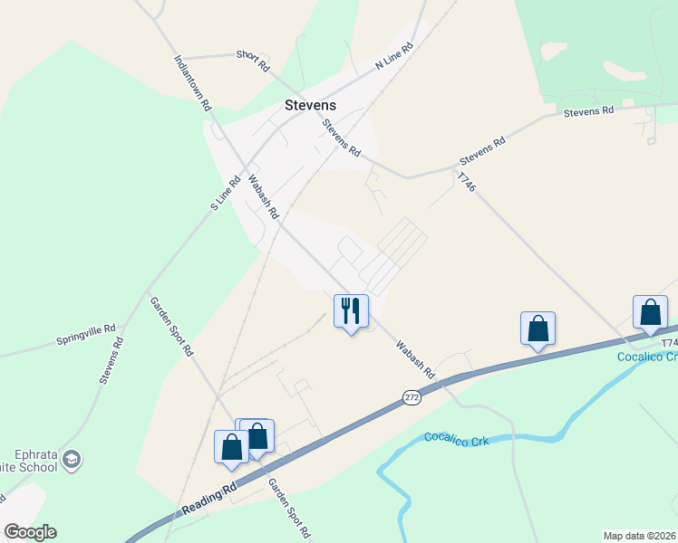 map of restaurants, bars, coffee shops, grocery stores, and more near 475 Wabash Road in Ephrata