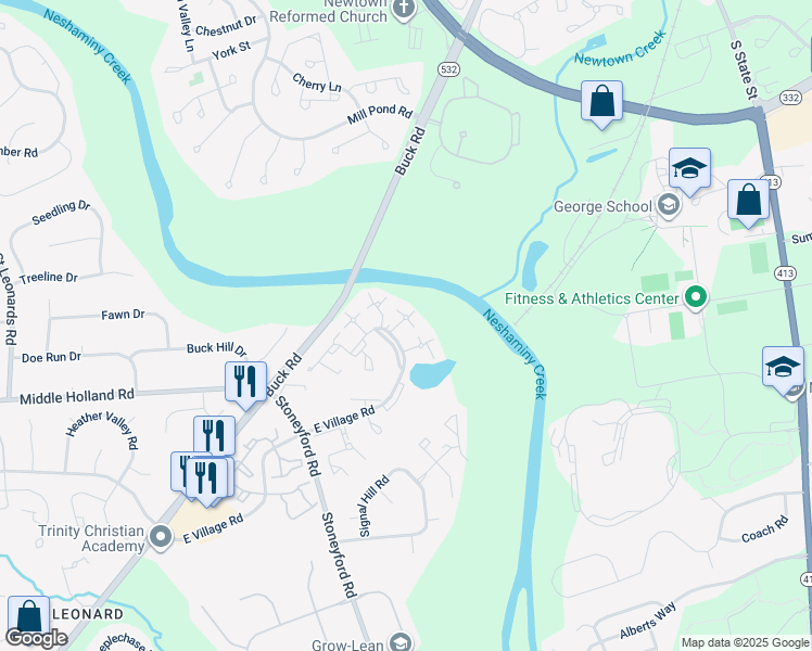 map of restaurants, bars, coffee shops, grocery stores, and more near 2121A Weybridge Commons Drive in Bucks County
