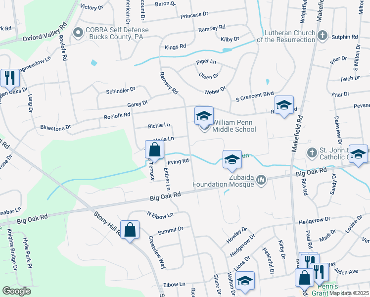 map of restaurants, bars, coffee shops, grocery stores, and more near 1517 Derbyshire Road in Yardley