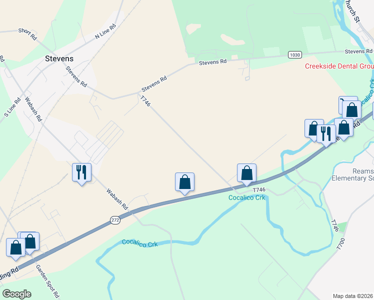 map of restaurants, bars, coffee shops, grocery stores, and more near 300 T746 in Stevens