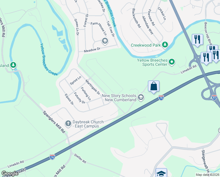 map of restaurants, bars, coffee shops, grocery stores, and more near 362 Martingale Drive in Camp Hill
