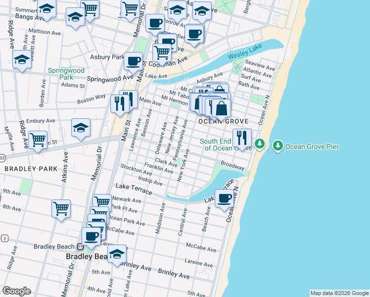 map of restaurants, bars, coffee shops, grocery stores, and more near 88 Abbott Avenue in Monmouth County