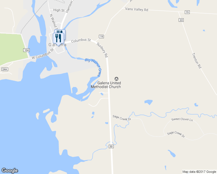 map of restaurants, bars, coffee shops, grocery stores, and more near 2819 Sunbury Road in Galena