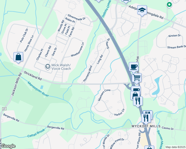 map of restaurants, bars, coffee shops, grocery stores, and more near 4 Scenic Drive in Freehold