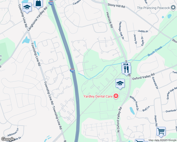 map of restaurants, bars, coffee shops, grocery stores, and more near 4207 Waltham Court in Yardley
