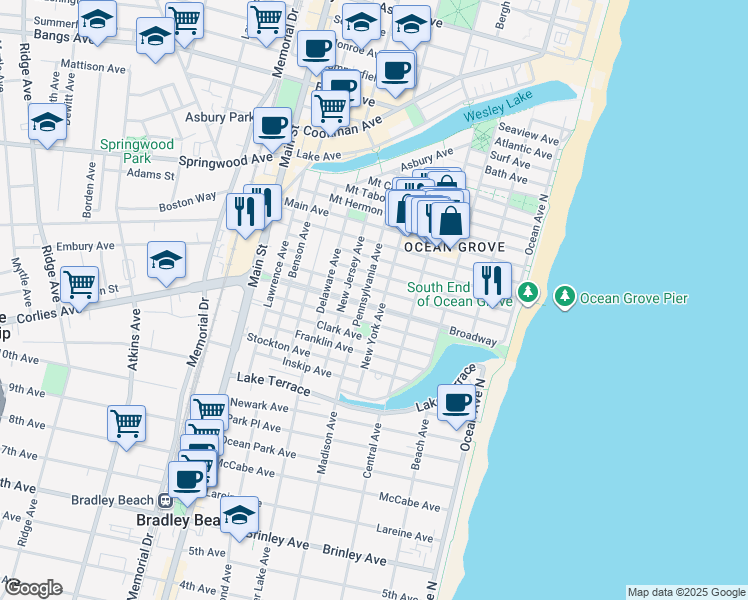 map of restaurants, bars, coffee shops, grocery stores, and more near 88 Abbott Avenue in Monmouth County