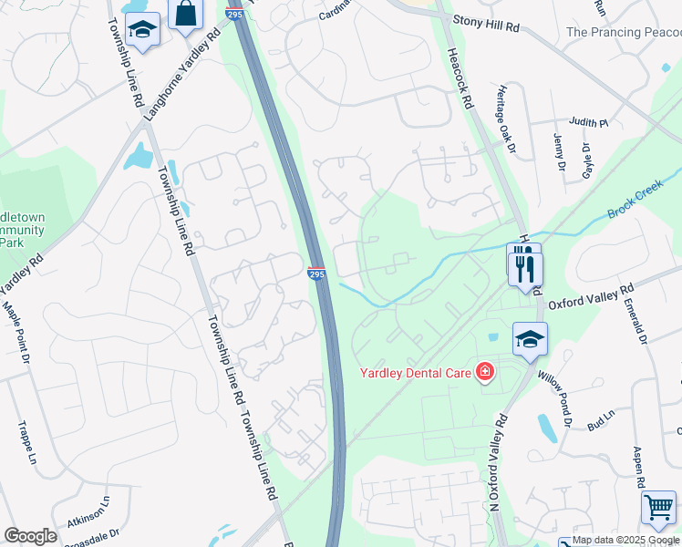 map of restaurants, bars, coffee shops, grocery stores, and more near 2608 Brookhaven Drive in Yardley