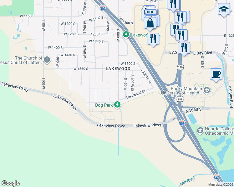 map of restaurants, bars, coffee shops, grocery stores, and more near 512 West 1770 South Street in Provo