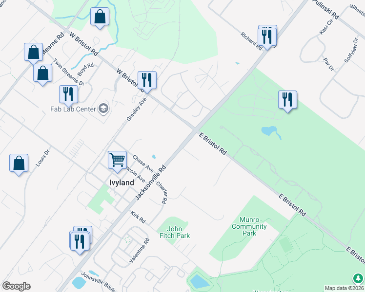 map of restaurants, bars, coffee shops, grocery stores, and more near Pennsylvania 332 in Warminster