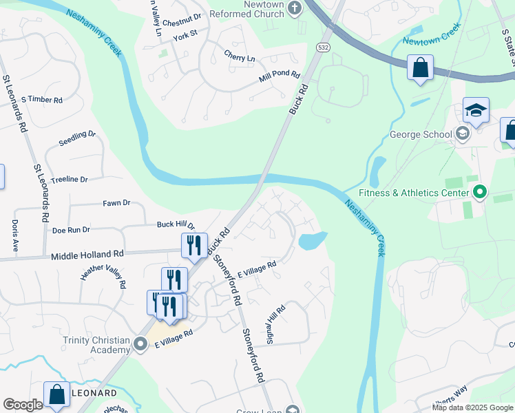 map of restaurants, bars, coffee shops, grocery stores, and more near 2170A Henley Commons Drive in Bucks County