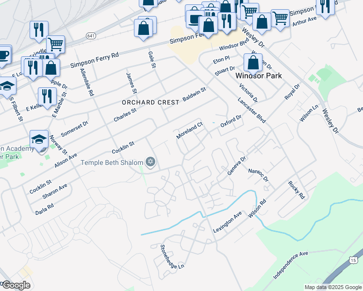map of restaurants, bars, coffee shops, grocery stores, and more near 5613 Moreland Court in Mechanicsburg