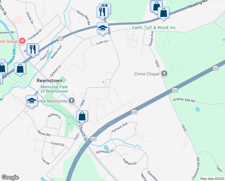 map of restaurants, bars, coffee shops, grocery stores, and more near 115 Park Street in Stevens
