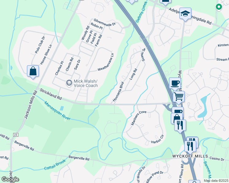 map of restaurants, bars, coffee shops, grocery stores, and more near 3-7 Atlanta Court in Freehold