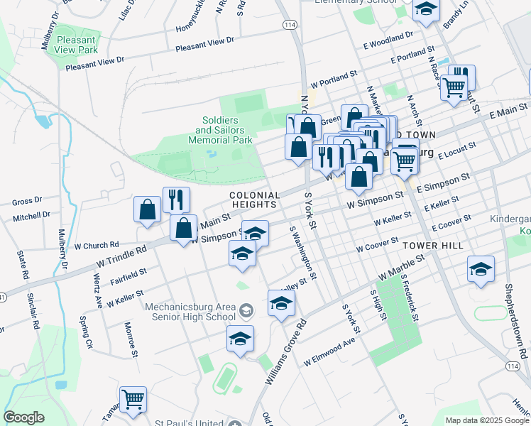 map of restaurants, bars, coffee shops, grocery stores, and more near 415 Pennsylvania 641 in Mechanicsburg
