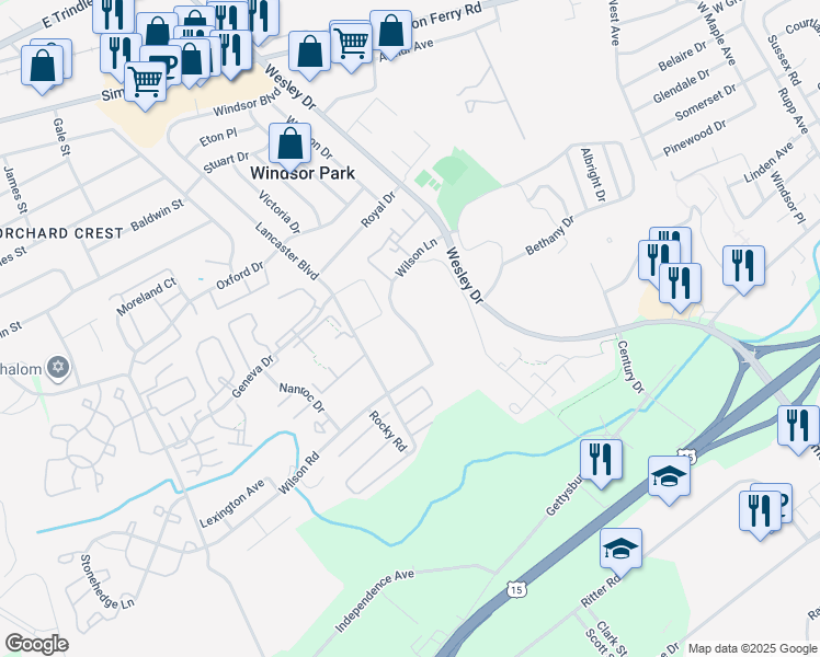 map of restaurants, bars, coffee shops, grocery stores, and more near 5225 Wilson Lane in Mechanicsburg