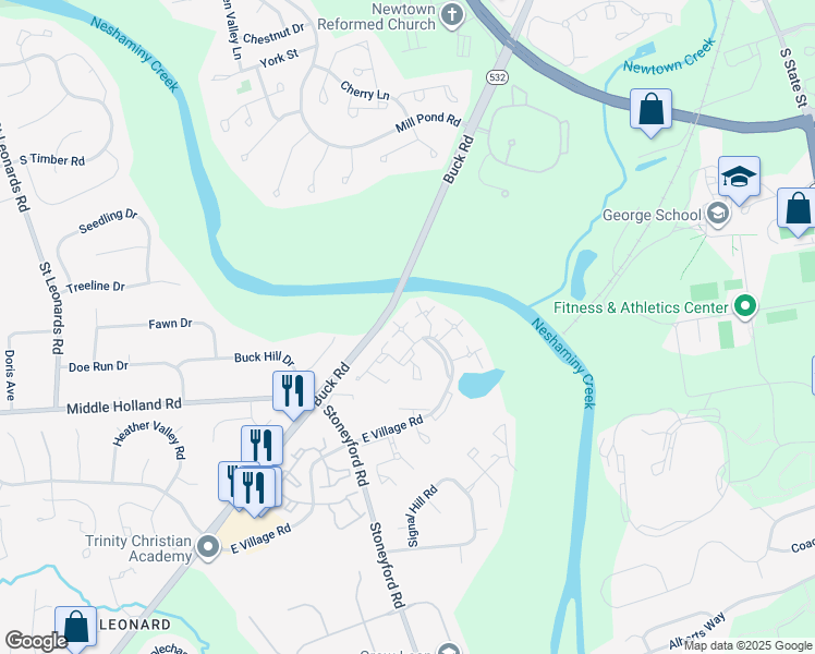 map of restaurants, bars, coffee shops, grocery stores, and more near 2161 Henley Commons Drive in Bucks County