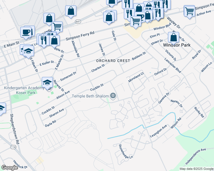 map of restaurants, bars, coffee shops, grocery stores, and more near 906 Cocklin Street in Mechanicsburg