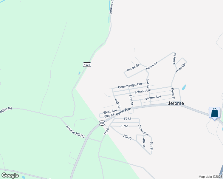 map of restaurants, bars, coffee shops, grocery stores, and more near 105 Oak Street in Jerome