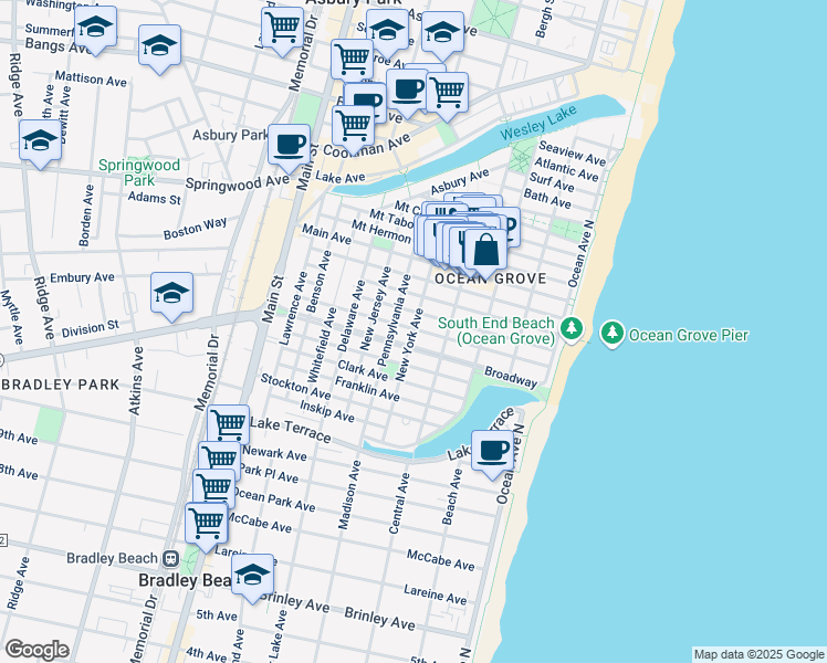 map of restaurants, bars, coffee shops, grocery stores, and more near 90 New York Avenue in Monmouth County