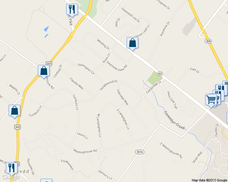 map of restaurants, bars, coffee shops, grocery stores, and more near 1386 Uxbridge Way in North Wales