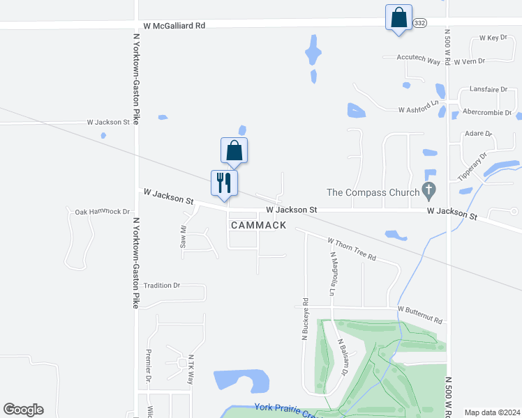 map of restaurants, bars, coffee shops, grocery stores, and more near 9100 West Jackson Street in Muncie