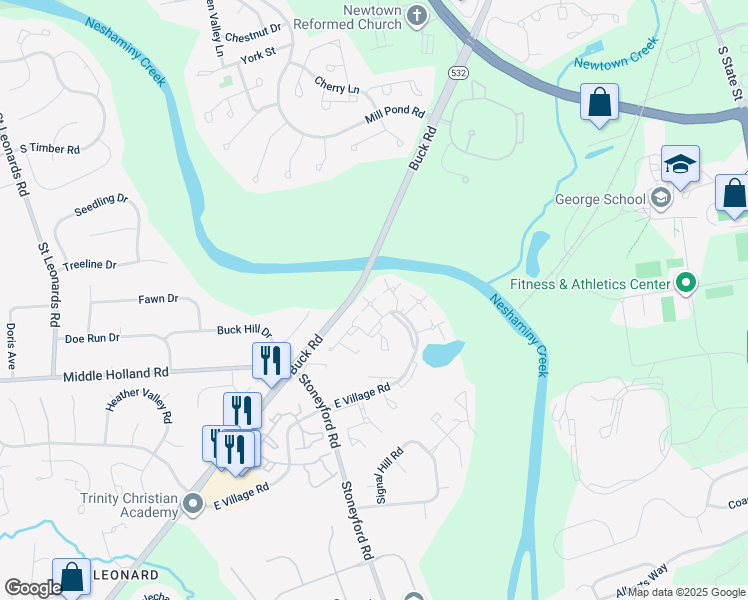 map of restaurants, bars, coffee shops, grocery stores, and more near 2161 Henley Commons Drive in Bucks County