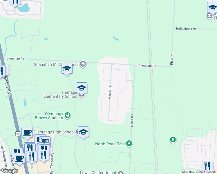 map of restaurants, bars, coffee shops, grocery stores, and more near 5518 Mercier Street in Lewis Center