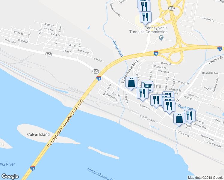 map of restaurants, bars, coffee shops, grocery stores, and more near 34 Wetzel Street in Highspire