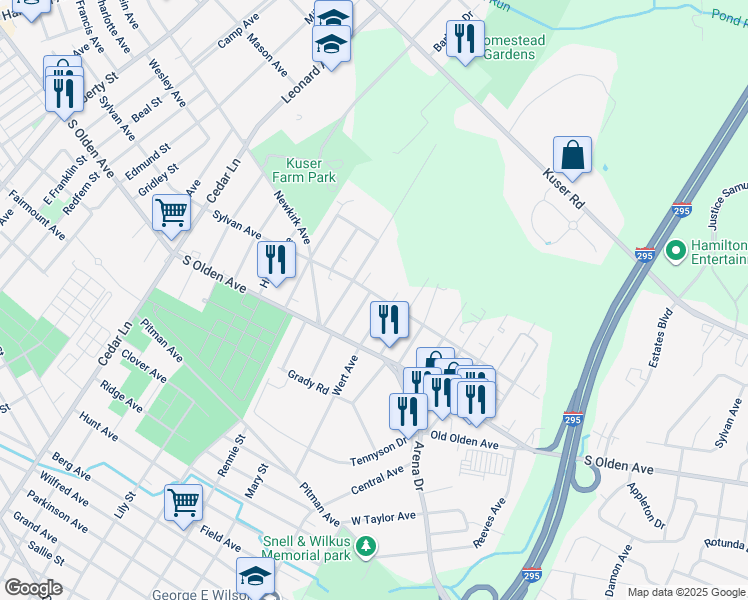 map of restaurants, bars, coffee shops, grocery stores, and more near 69 Cunningham Avenue in Hamilton Township