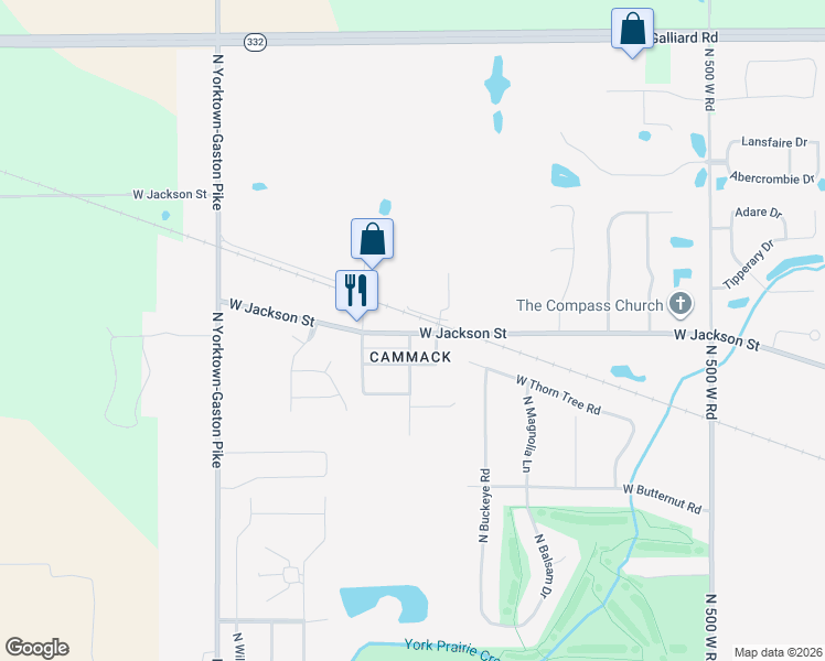 map of restaurants, bars, coffee shops, grocery stores, and more near 9100 West Jackson Street in Muncie