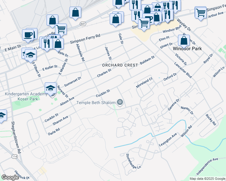 map of restaurants, bars, coffee shops, grocery stores, and more near 906 Cocklin Street in Mechanicsburg