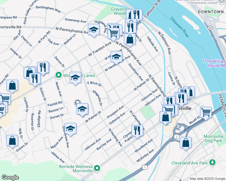 map of restaurants, bars, coffee shops, grocery stores, and more near 321 West Franklin Street in Morrisville