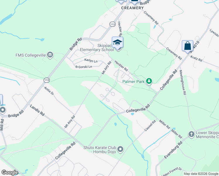 map of restaurants, bars, coffee shops, grocery stores, and more near 4003 Hoffman Court in Collegeville