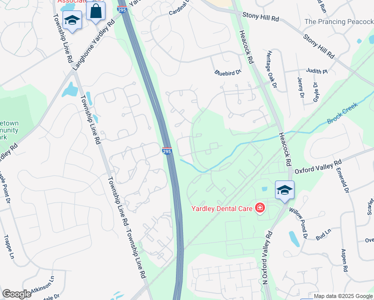 map of restaurants, bars, coffee shops, grocery stores, and more near 2607 Brookhaven Drive in Yardley