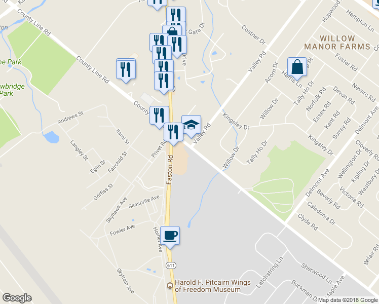 map of restaurants, bars, coffee shops, grocery stores, and more near 727 West County Line Road in Hatboro