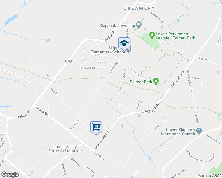 map of restaurants, bars, coffee shops, grocery stores, and more near 4019 Hoffman Court in Collegeville