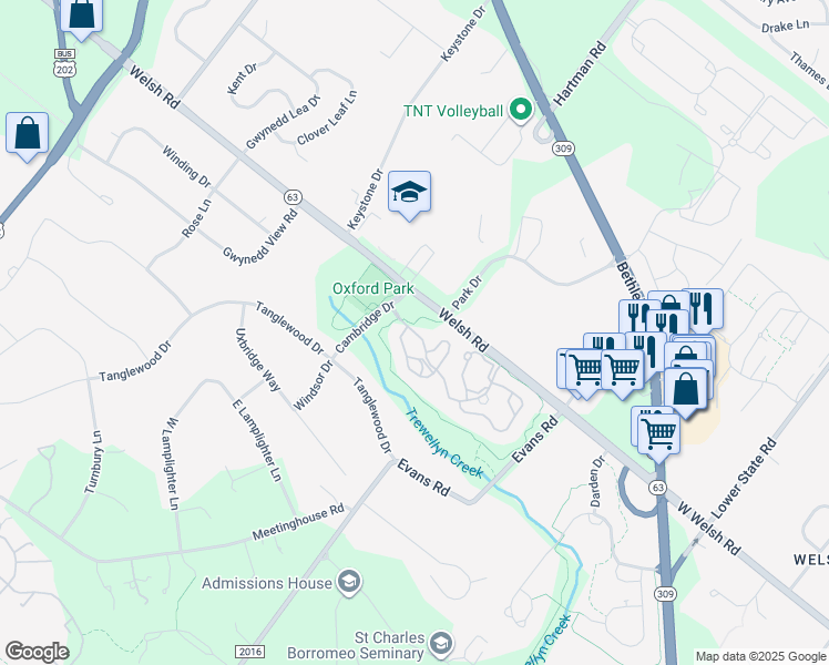map of restaurants, bars, coffee shops, grocery stores, and more near 10 Hunt Club Trail in North Wales