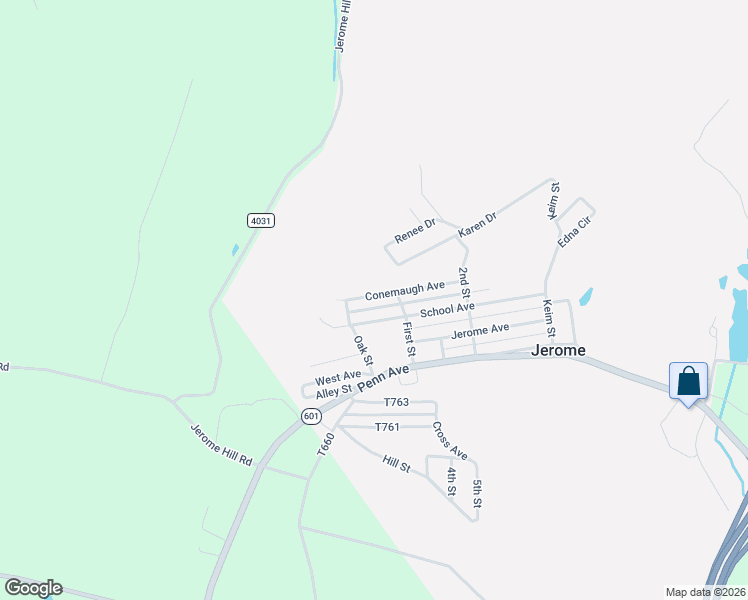 map of restaurants, bars, coffee shops, grocery stores, and more near 117 Conemaugh Avenue in Jerome