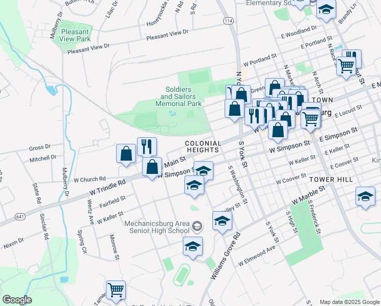 map of restaurants, bars, coffee shops, grocery stores, and more near 440 Pennsylvania 641 in Mechanicsburg