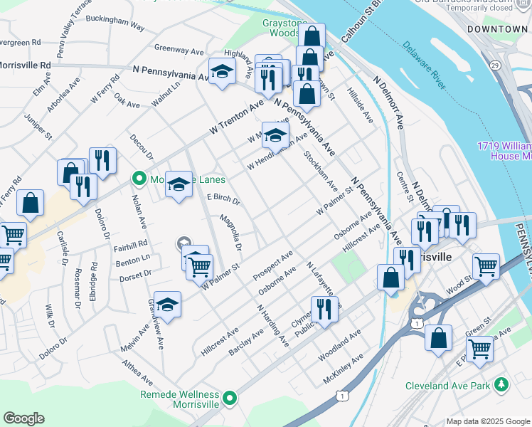 map of restaurants, bars, coffee shops, grocery stores, and more near 311 West Franklin Street in Morrisville